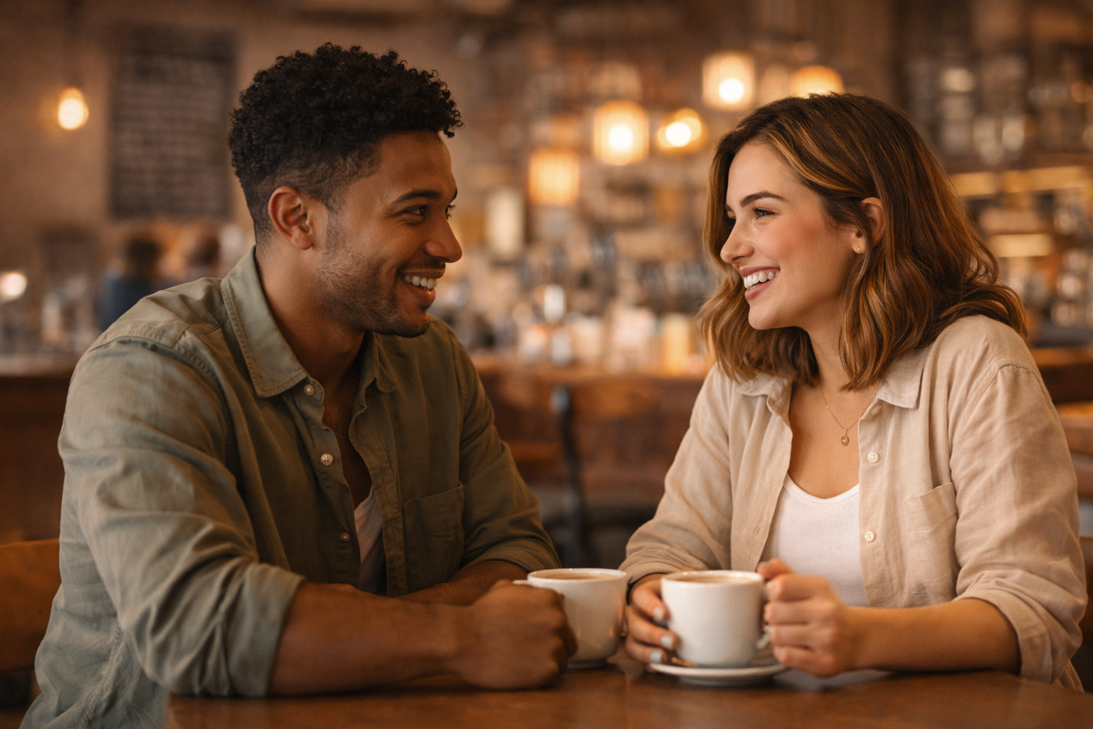Conversación en un café moderno