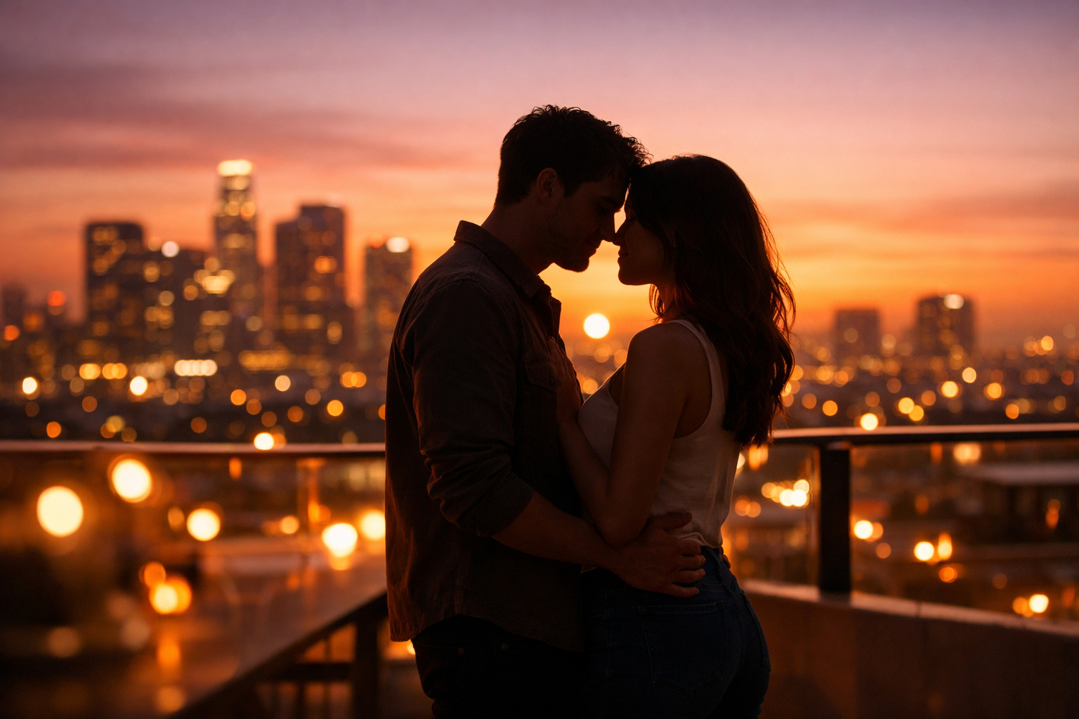 Silueta romántica al atardecer