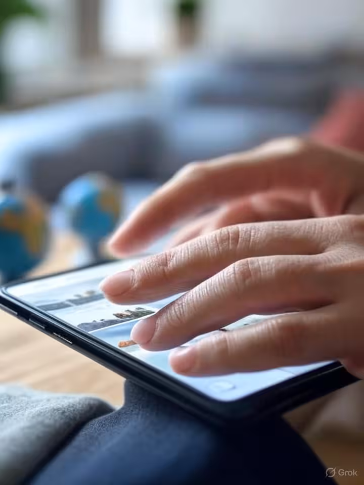 Close-up of hands typing creative first message on smartphone dating app, screen showing profile wit