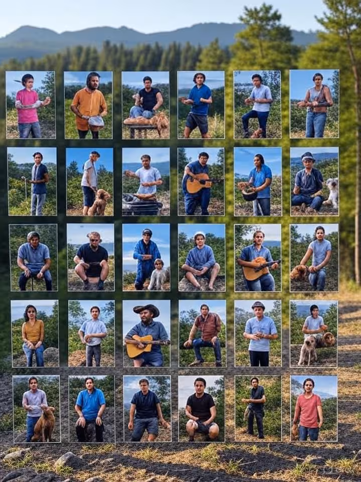 Diverse selection of authentic profile photos displayed as gallery grid, outdoor activities hiking c