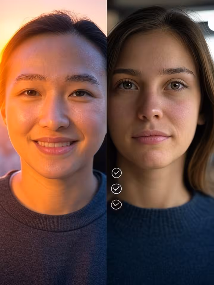 comparison infographic showing good vs bad Tinder profile photos, split screen layout with checkmark