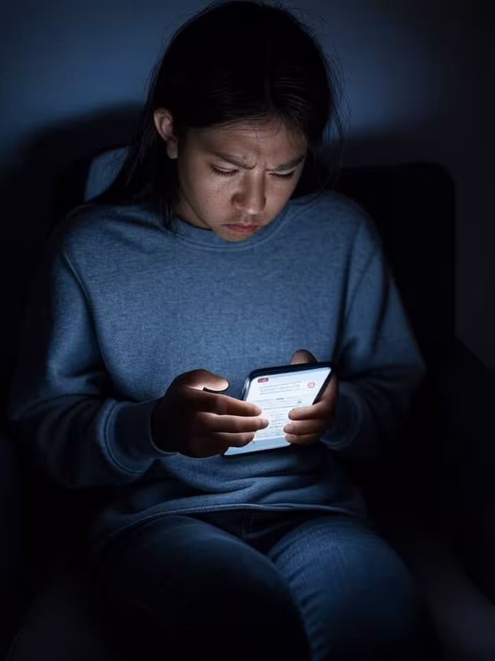 frustrated user sitting alone in dark room illuminated only by phone screen showing dating app, mult