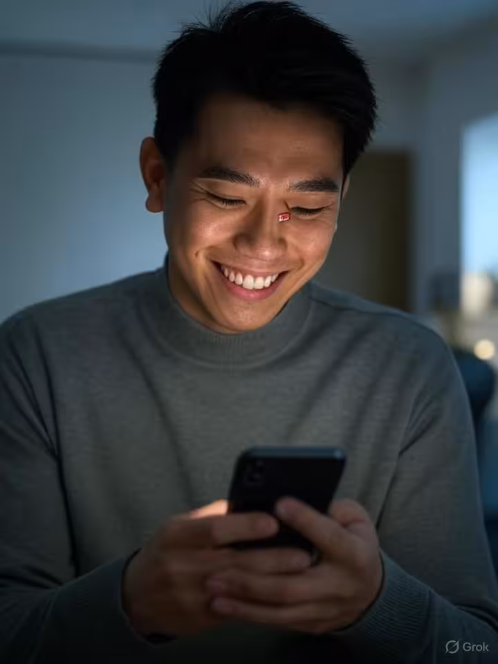 Person checking smartphone with dating app notifications after successful second date, satisfied smi