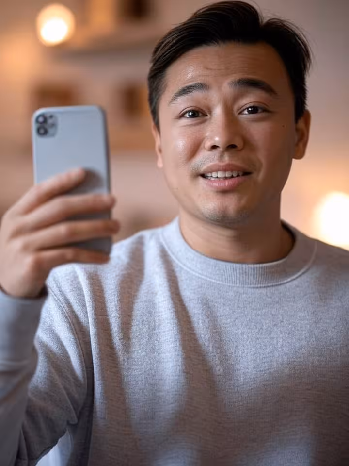 person confidently proposing video call through dating app chat, finger about to press 'video call' 