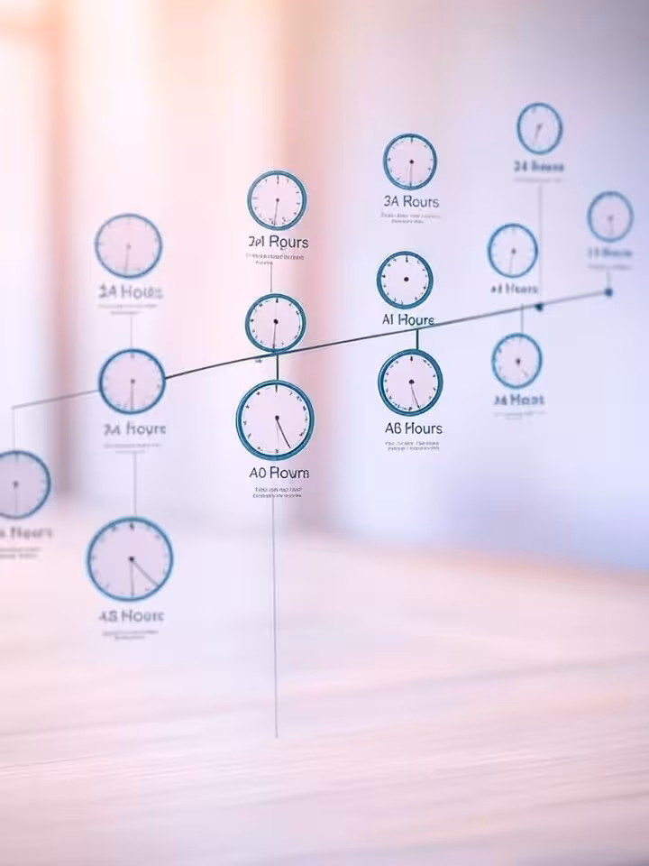 Timeline visualization showing optimal response timing in dating apps, infographic style with clock 