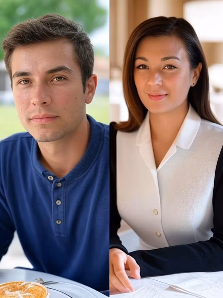 split screen showing real person versus their perfect dating profile, impostor syndrome concept, aut