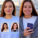 Faux profils sur Badoo : comment les repérer et ne pas perdre son temps Comparaison sur écran partagé d'un faux profil de rencontre avec des photos de mannequins parfaits et d'un profil authentique.