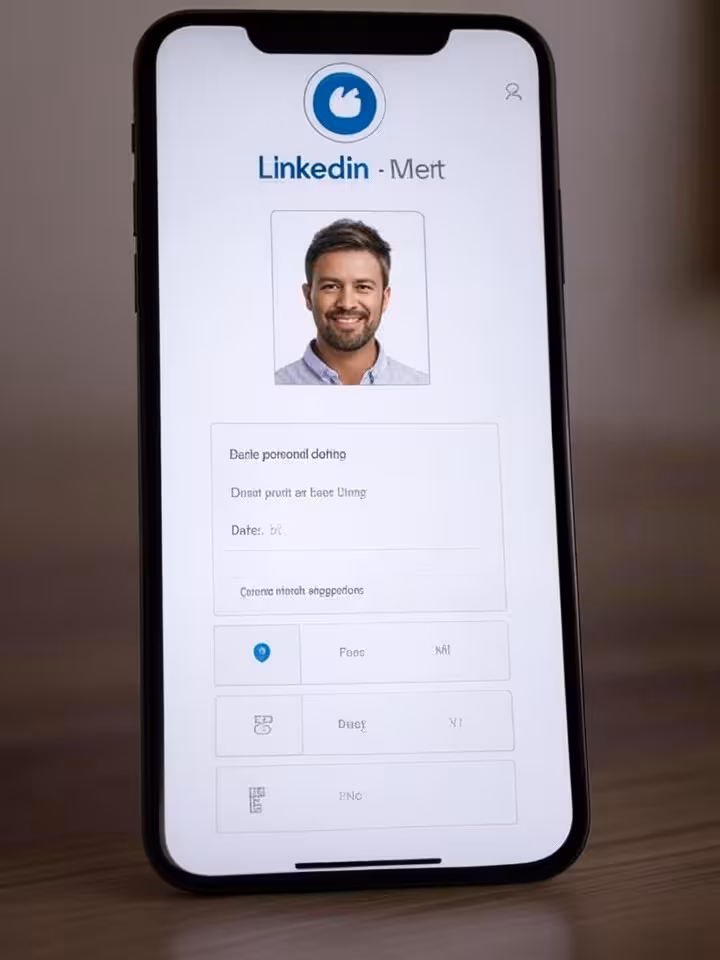 Close-up of smartphone screen showing professional dating profile with LinkedIn verification badge a