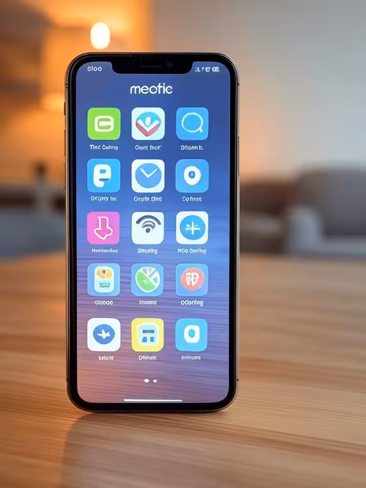 Modern smartphone screen displaying Meetic and eDarling app interfaces side by side, warm lighting,