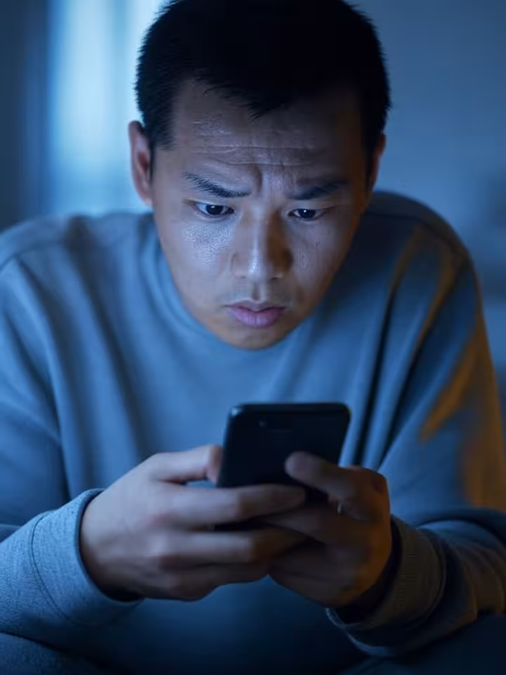 person looking anxiously at phone waiting for message notification, emotional digital art with soft