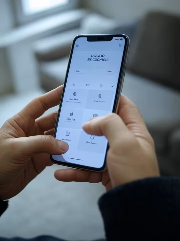Overhead view of smartphone displaying Badoo Encounters interface with age filter set to 50+ visible