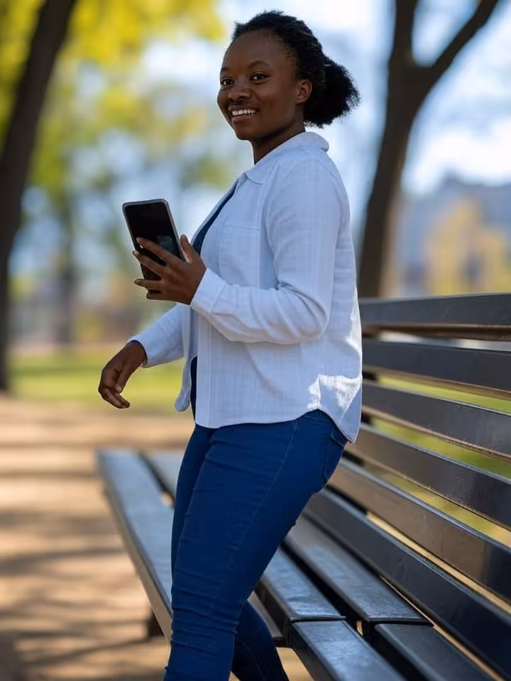 person confidently walking away from phone displaying vague messages, empowerment and self-worth con