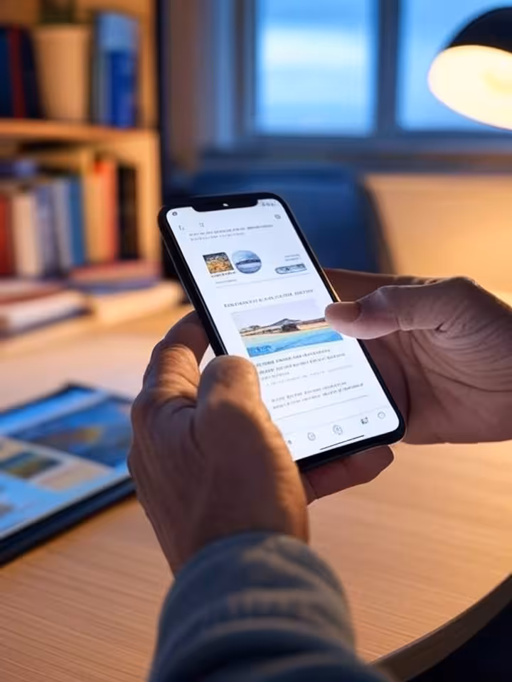 Close-up of mature hands typing personalized opener message on smartphone referencing specific trave