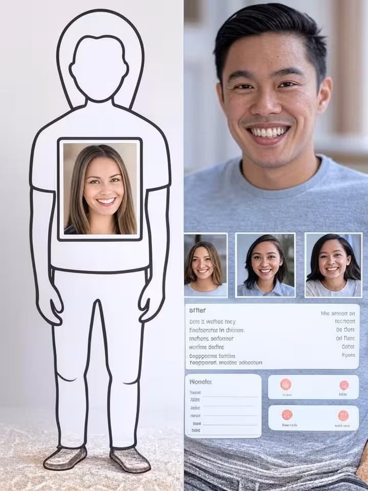 Before and after visual of dating profile optimization, metrics showing increased matches and engage